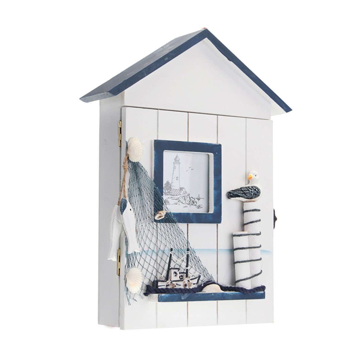 Ounona Boîte de rangement murale en bois pour les clés avec couvercle bleu et oiseau