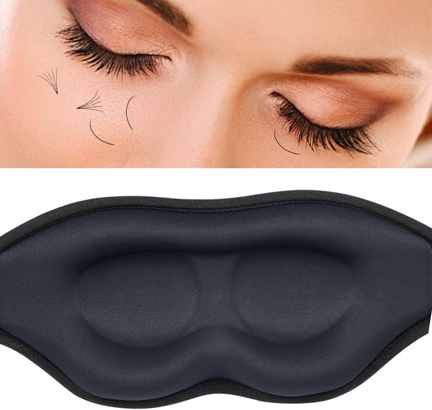 Eye Mask for Lash Extensions,3D Contoured 25mm Deep Pockets Design Lash Protect Sleep Mask, Soft Memory Foam, Adjustable Headband Strap for Lashes Aftercare