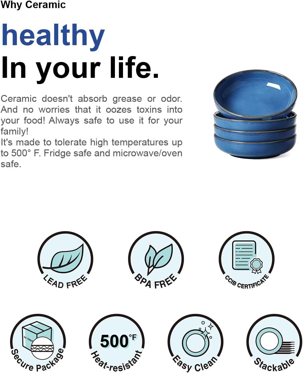 LE TAUCI Pasta Bowls 45 Ounce, Ceramic Salad Bowl, Large Serving Bowl Set - Set of 4, Ceylon Blue - Image 6