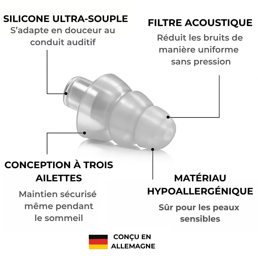 Bouchons d’oreilles Rooth C&P pour le sommeil - Bouchons anti-ronflement - Réduction du bruit de 25 dB - Confortables pour le jour et la nuit - Durables et réutilisables jusqu’à 100 fois (3)