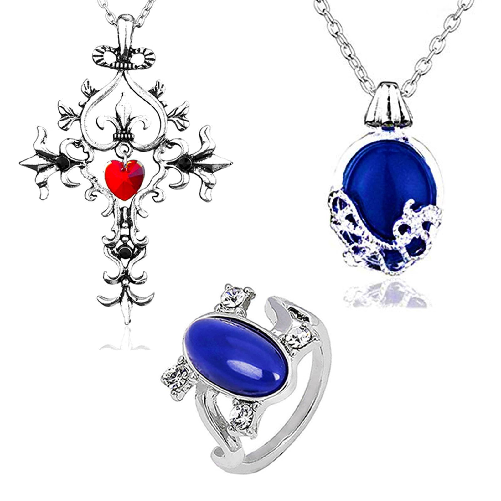 68-teiliges Vampire Diaries Set - Katherine Saphir Schmuck & Aufkleber Collection