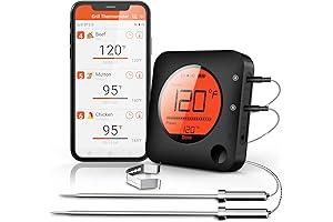 BFOUR Wireless Digital Meat Thermometer, Bluetooth-enabled LCD Meat Thermometer for Smoker Kitchen...