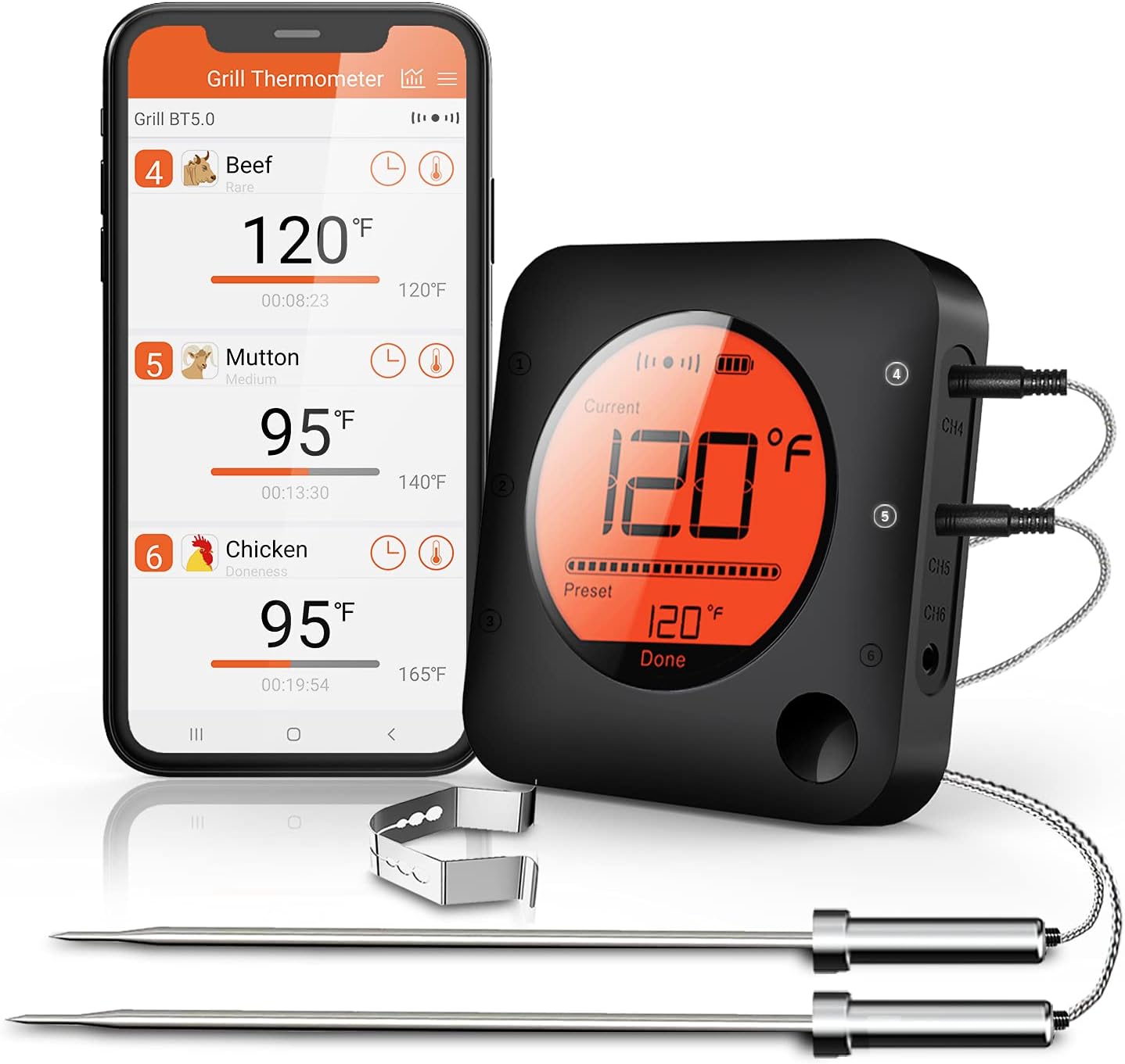 BFOUR Bluetooth Meat Thermometer with 4 Probes