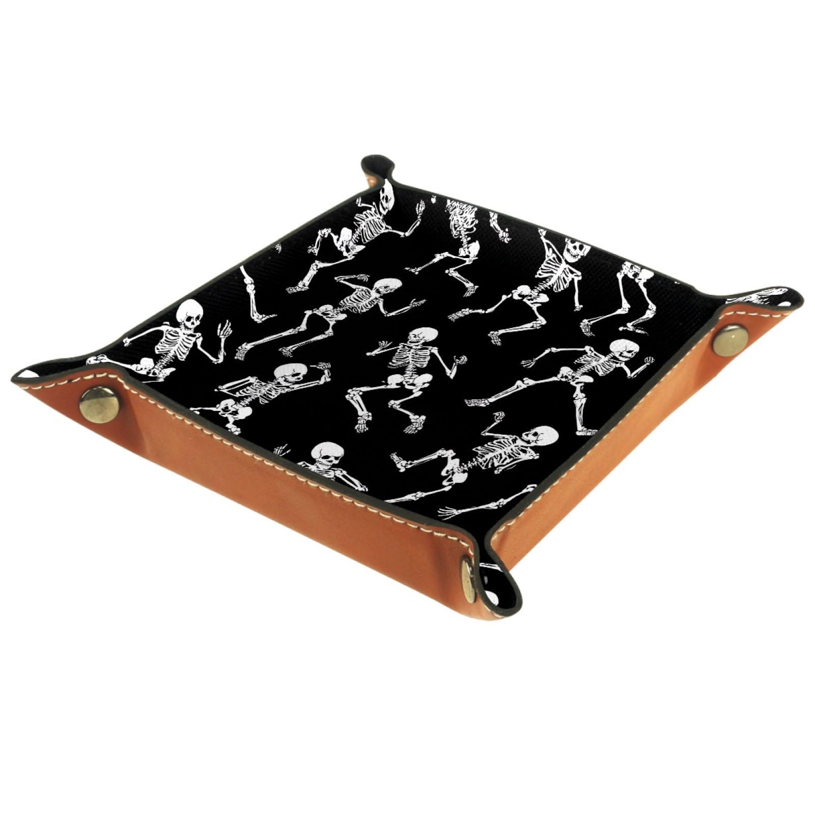 VAPOKF Skeletons Dice Trays Quadrilateral Dice Folding Tray Microfiber Leather Holder for Table Games RPG DND, 20.5 × 20.5 cm
