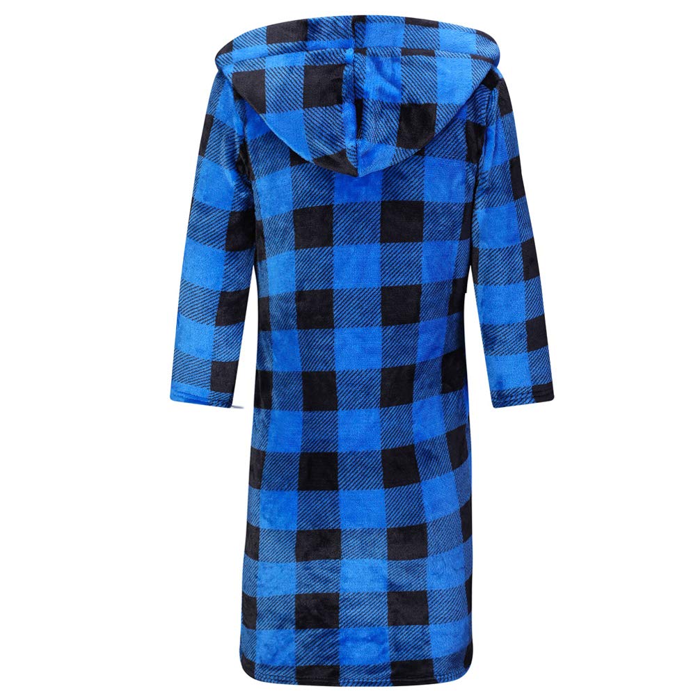 SRVNFBKT Boys Girls Robe Soft Fleece Bathrobe for Kids Blue Plaid 11-12Y