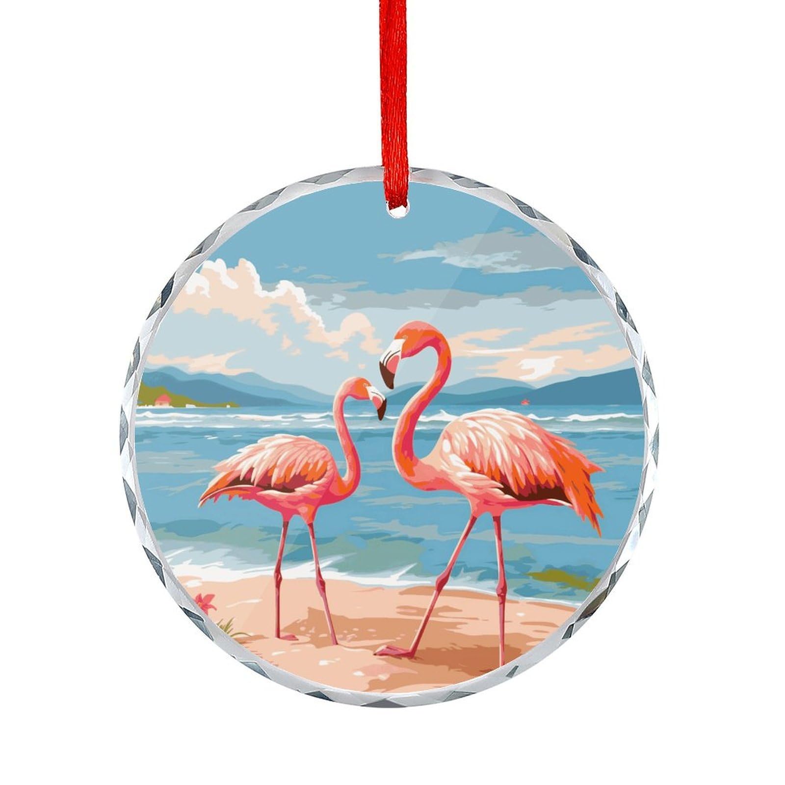 Fodpand Women's Style Flamingo Beach Round Glass Ornament Keepsake Gift Exchange Ideas Car Decor,Christmas Ornaments For Tree Window Garden Ornaments