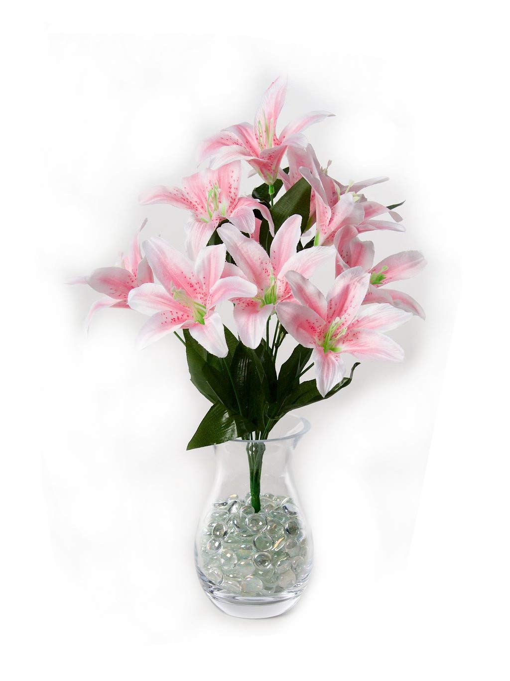 Best Artificial 45cm Stargazer Lillies 10 Head Flower lily Spray Bunch (Light Pink)