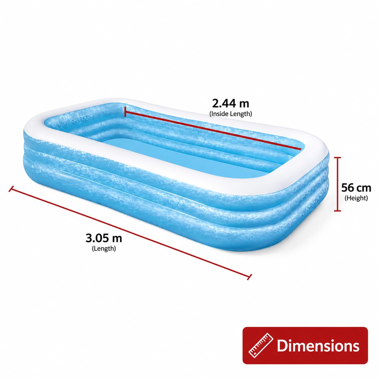 Bestway - Piscine Gonflable familiale Bleue rectangulaire 305 x 183 x 56 cm 54009-17 Bleu