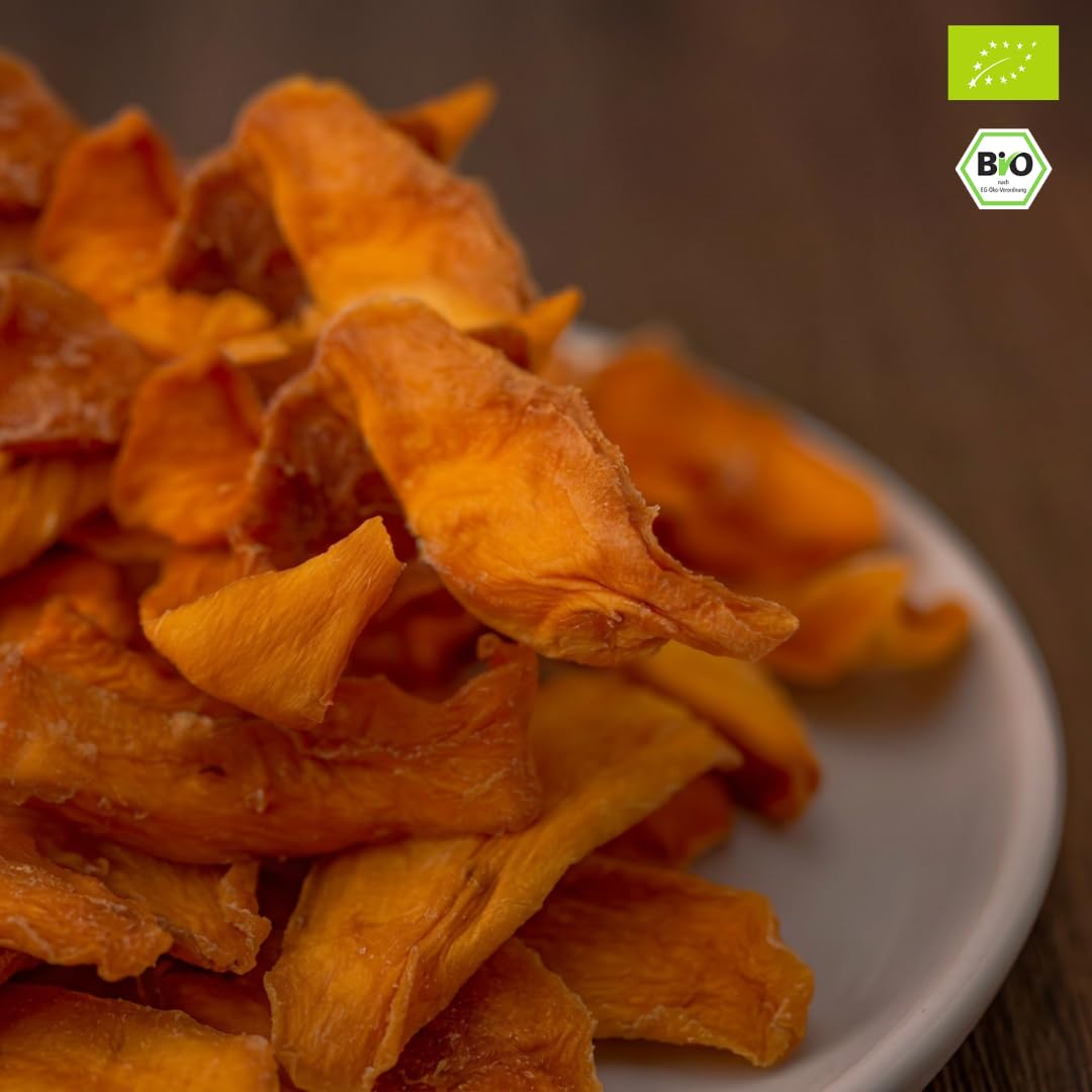 süssundclever.de® | Bio Mango, getrocknet | 1,0 kg | Mangostreifen | Sorte: Brooks | plastikfrei und ökologisch-nachhaltig abgepackt | getrocknete Mango Streifen