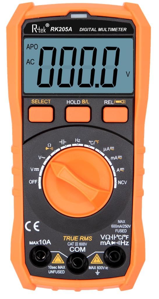 R-TEK Digital Multimeter Voltmeter (6000 Counts TRMS) Smart Electrical Tester Measures Voltage Current Resistance Continuity Capacitance Temperature Frequency Auto Ranging (with battery) (B0CTX8FW1C) Amazon Price History, Amazon Price Tracker