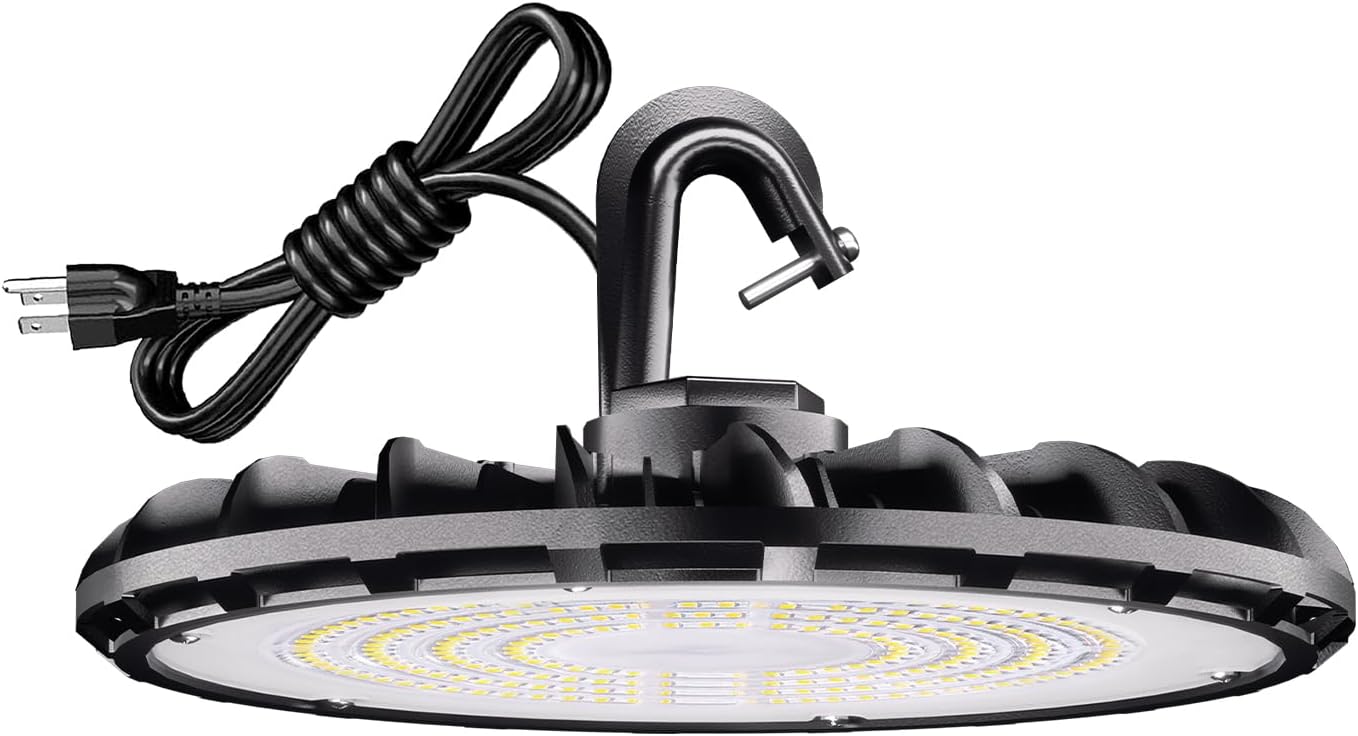 100W UFO LED High Bay Light, UL Listed Commercial Bay Lighting, 5000K Daylight High Bay Led Light with US Plug, IP65 Commercial Lighting for Factory Warehouse Shop, 1 Pack