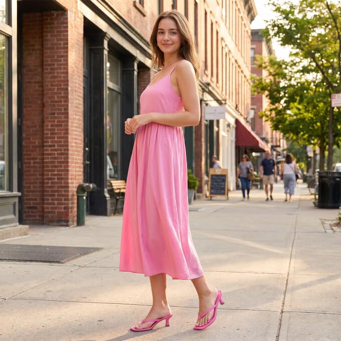 Image of Kitten Heels for Women Square Toe Sandals Flip Flop Heels Thong Sandals Comfortable Summer 2 Inch Heels Sandals