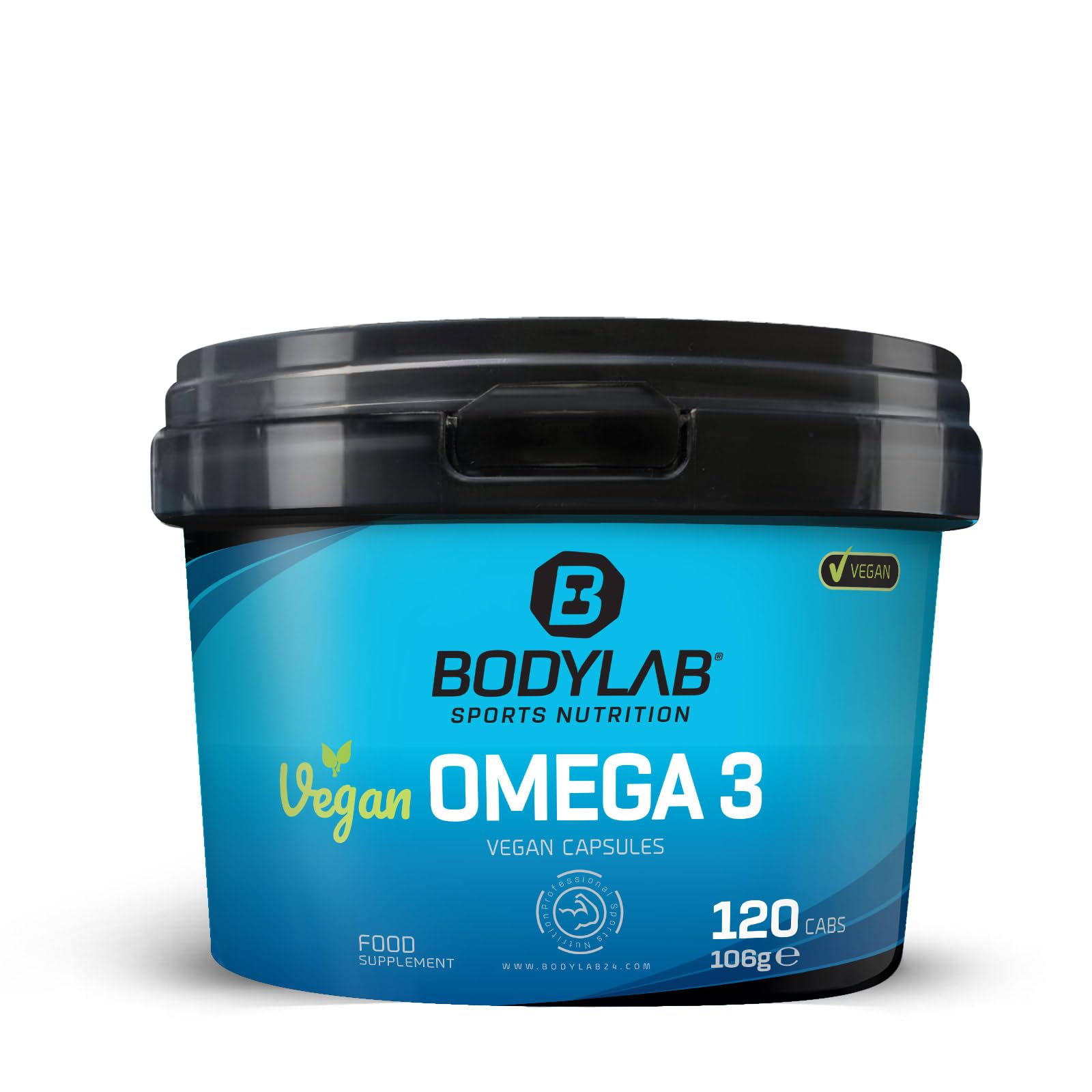 Bodylab24 Vegan Omega-3 120 Kapseln, aus Algenöl gewonnen, mit 110mg EPA und 220mg DHA pro Kapsel, 100% vegan, ohne künstliche Zusatzstoffe, enthält 120 Tagesportionen