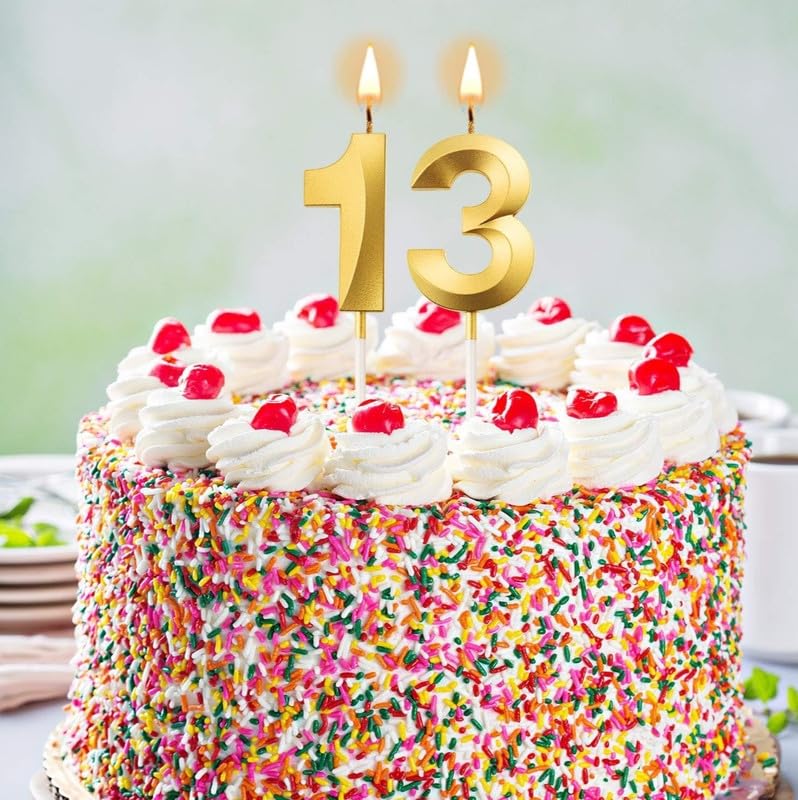 Image of Number Candles 3 inch for Birthday, Wedding, Engagement, Valentines Day Celebration, Theme Party Cake Decoration Gold (Numerical No 13 or 31)