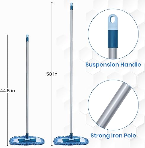 Miniatura 7 de Trapeador de polvo para suelos de madera dura con mango largo de 57 pulgadas para atrapar el pelo de mascotas y el polvo de conejo, mopas de