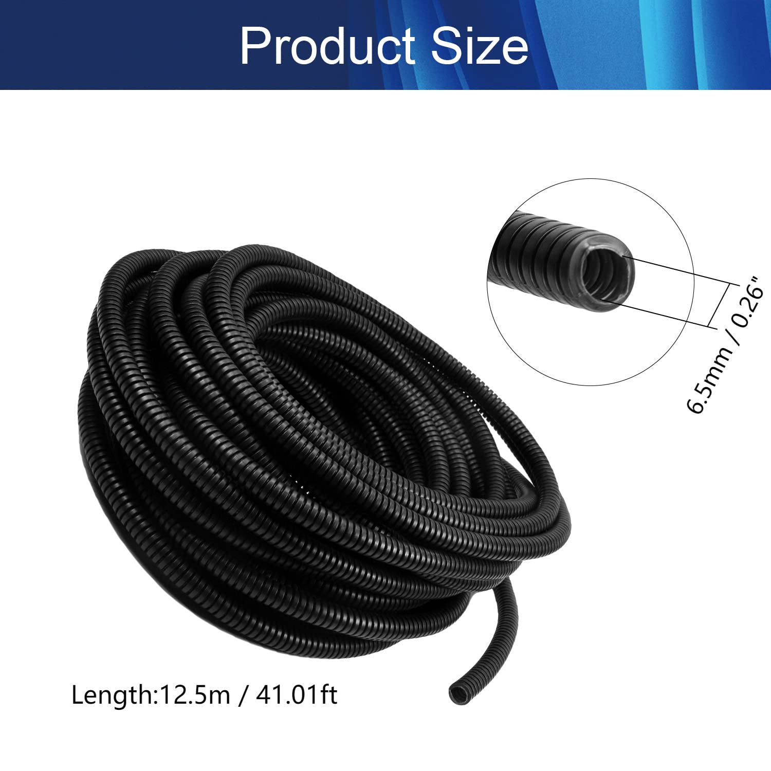 Aicosineg 41.01ft 1/4 Inch Non-Split Wire Loom Tubing Corrugated Tube Polyethylene Hose Cover for Home Outdoor Automotive Marine Wire Harness Wrap Cover Sleeve Conduit-Black (1 PCS)