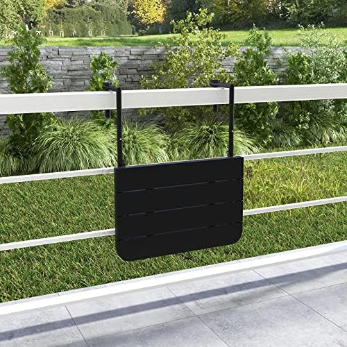 FANTASK Balkonhängetisch zum Einhängen, klappbarer Balkontisch mit 3-stufig Verstellbarer Höhe, Klapptisch Hängetisch wetterfest, für Balkongeländer, 60 x 40 cm, Schwarz