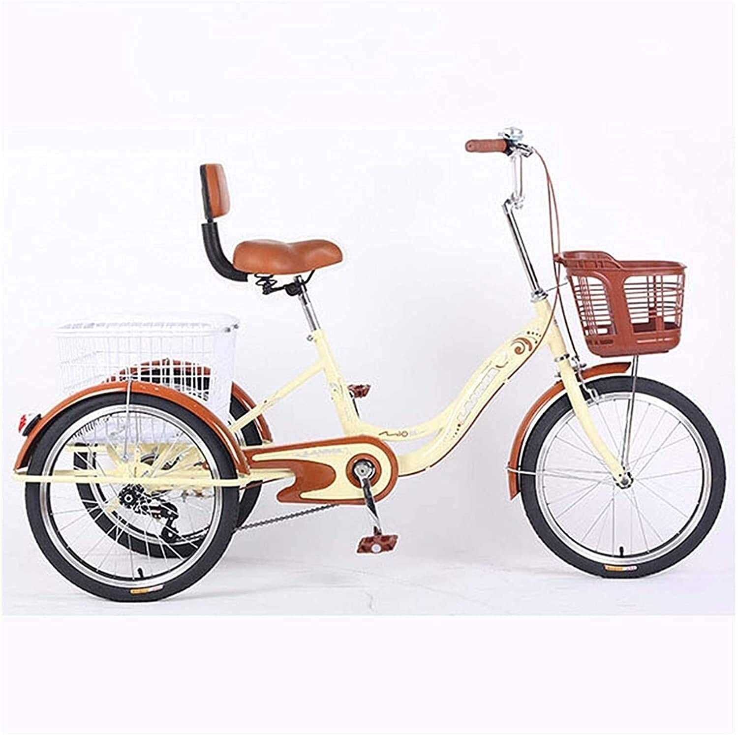 PAGOIAAR Adult Cargo Tricycles Beach Cruiser Bikes Shopping Adult Tricycle 3 Wheel Trike Single Speed 20 Inch Three Wheels Bicycles with Backrest and Cargo Basket for Seniors Women Men