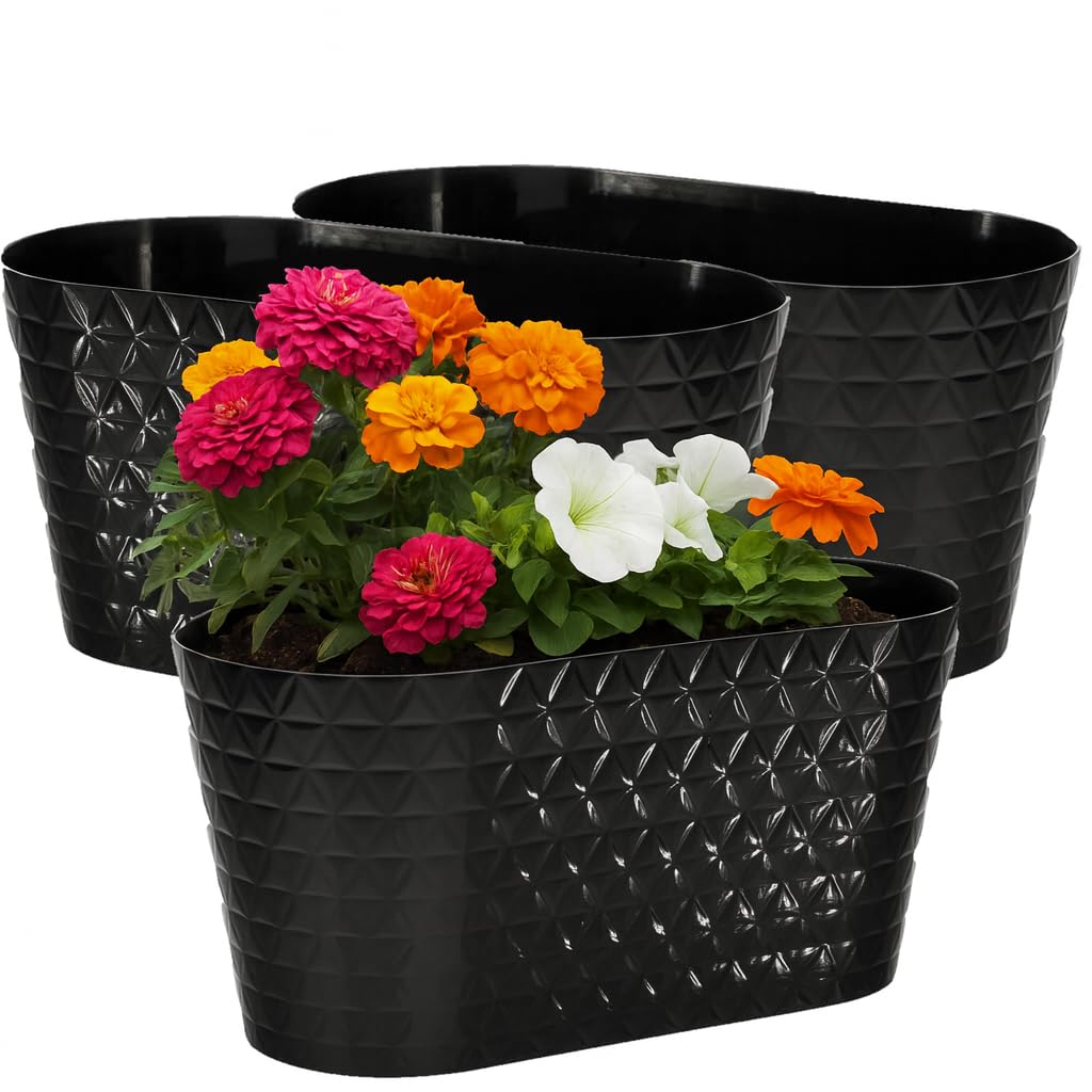 Home Garden Ornaments Oval Long Indoor Plant Pots 23 cm – Pearly Herb & Succulent Planter Pots, Decorative Window Flower Pots, Black