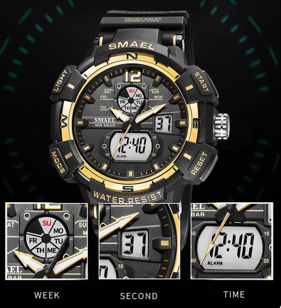 Montre Homme Montre Digital Sport Homme M ilitaire étanche,Grand écran Analogique Digital Montre avec Alarme,LED,Montres Bracelets Multifonctions
