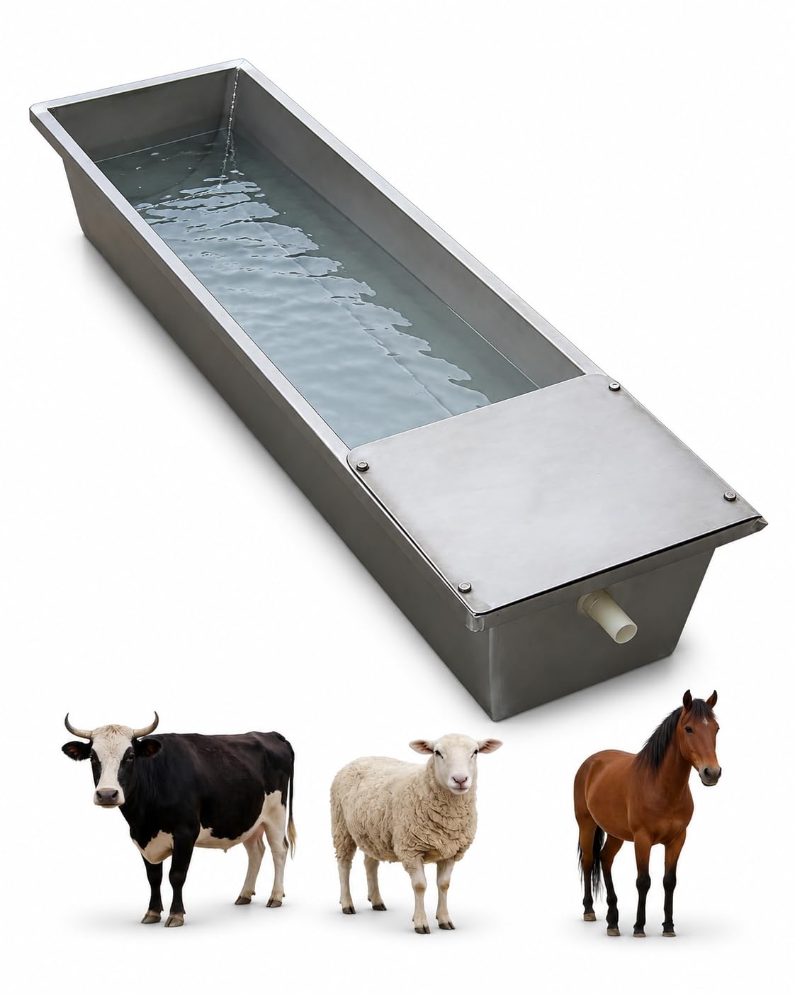 Abbeveratoio Automatico per Cavalli Bestiame in Acciaio Inossidabile Grande capacità con Valvola Galleggiante Mangiatoia per Capre Maiali Pecore Bovini Fattoria Esterno,Argento,150cm