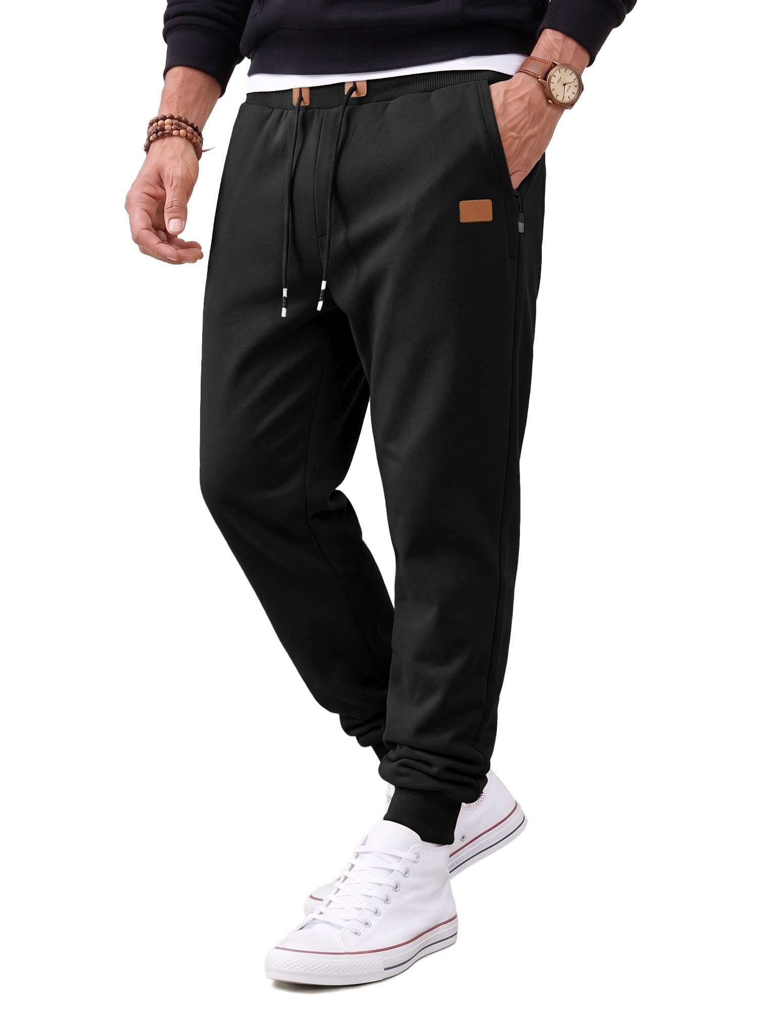 Men's Fleece Lined Joggers Zipper Pockets Sweatpants