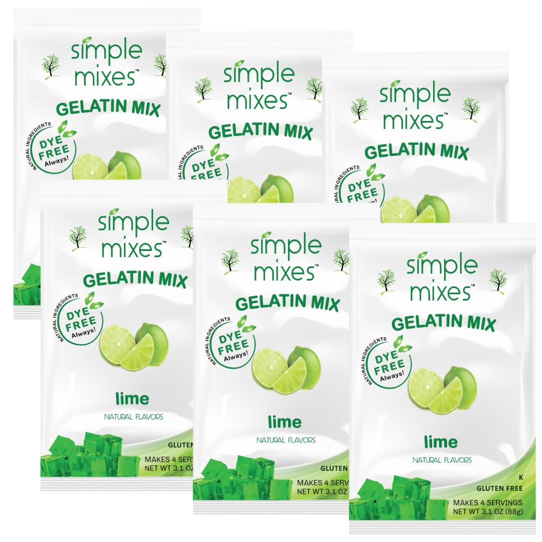 Simple Mixes Natural Gelatin Dessert, Lime, Kosher, 6 Pack of 3.1 oz each