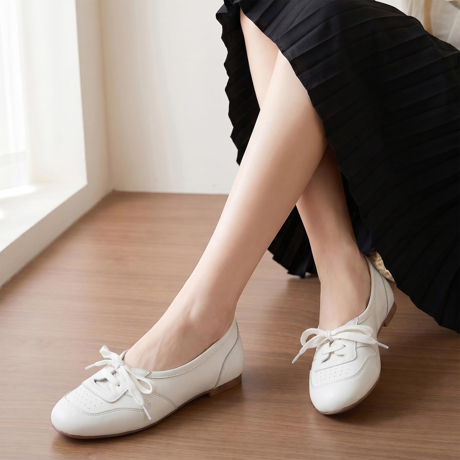 Brogues Planos Mujer Piel Perforada Cordones Zapatos
