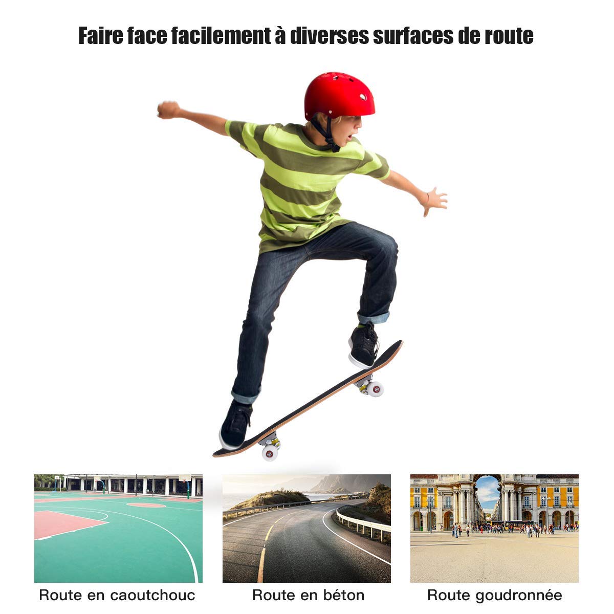 DREAMADE Skateboard, Planche à roulettes en Bois d’Érable avec Design en U et Roue Antidérapante, Capacité de Charge Maximale de 40KG, pour Enfant de Plus de 8 Ans, 79X20CM