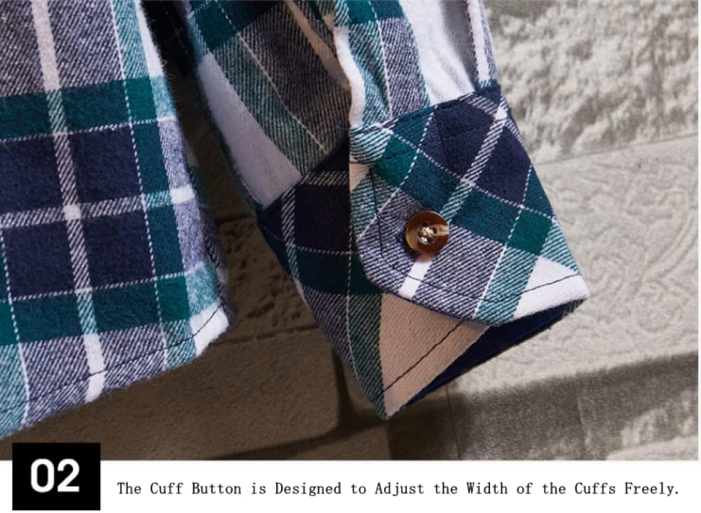 IIK Camicia in Cotone A Maniche Lunghe da Uomo,Men's Casual Plaid Flannel Shirt Long Sleeve with Chest Pockets Button Down Classic Fit Cotton Checkered Shirts Suitable for Spring, Autumn And Winter