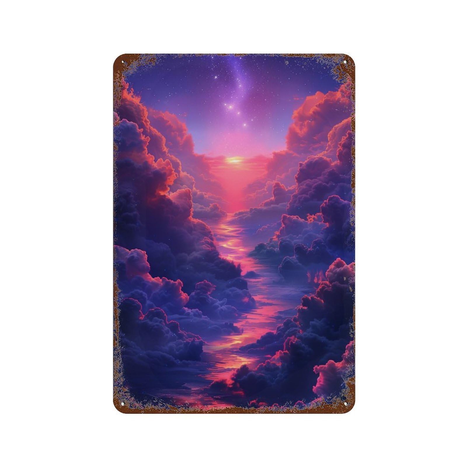 Cloudy Sky Aurora Rustic Tin Plaque 11.8"x7.9", Rustic Home Decor for Office, Studio And Wall Decor