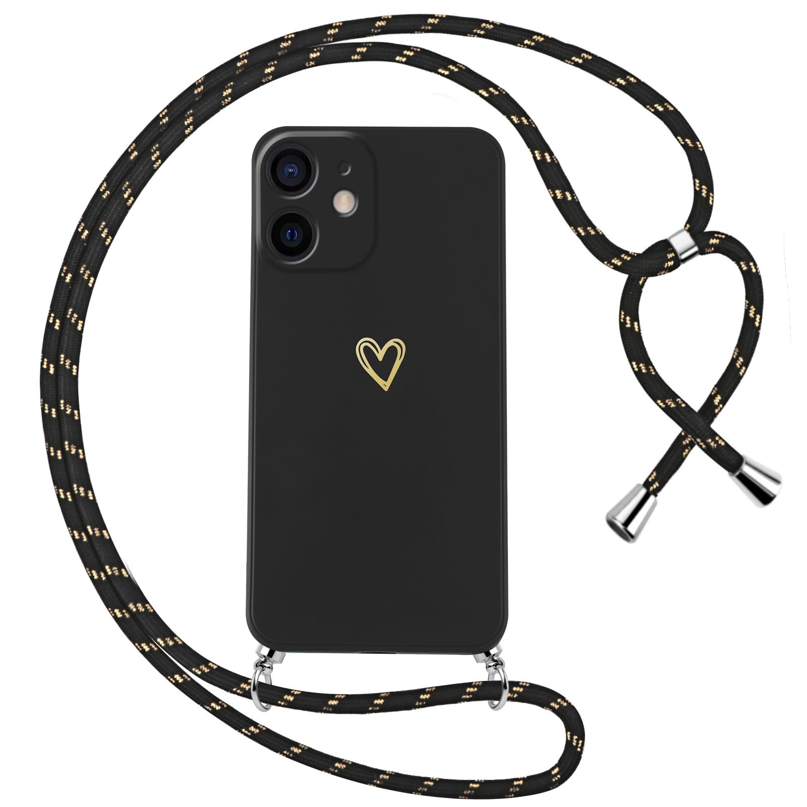 Custodia Con Collana Per IPhone XR A Cuore Con Cordino | Cover Elettrolitica Oro Nero, Regalo Perfetto