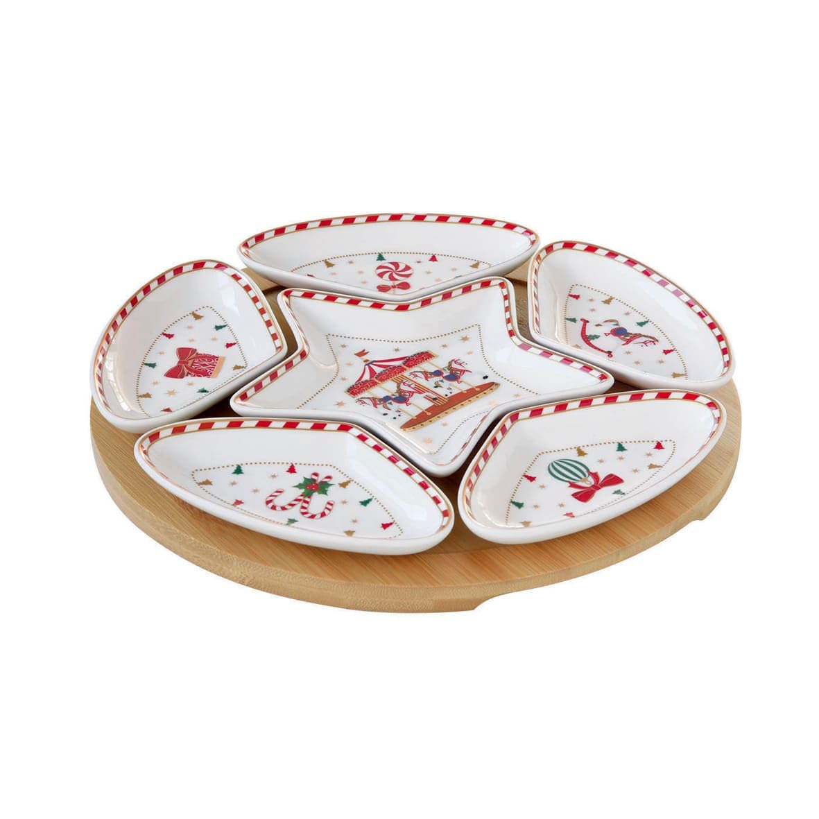 EASY LIFE Set aperitivo con 6 ciotoline e Base in Bamboo Christmas Wonderland