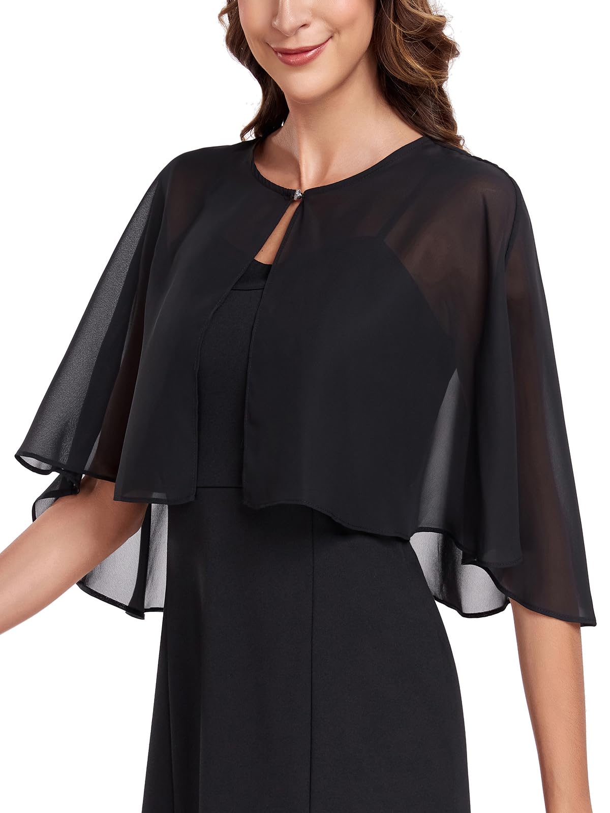 Shawl and Wraps for Evening Dress Chiffon Shawls Wedding Shrug Guest Bridesmaid Cape Scarves for Womens, Black, One Size