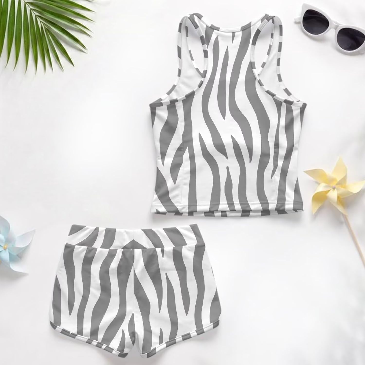 Wanyint Tankini Swimsuit for Girls Sleeveless 2 Piece Tankini Tank Tops with Shorts, Swimwear for Beach Vacation, 6-15 Years