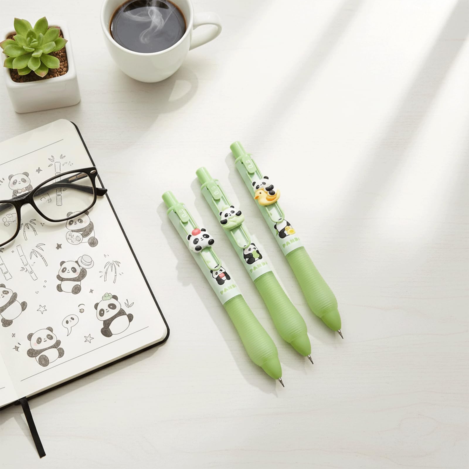 LEMONSTONE 4 sztuki ołówków mechanicznych Panda, 0,5 mm, zestaw ołówków z miękkim uchwytem, wielokrotnego użytku, przenośny, uroczy ołówek Panda do rysowania, pisania, szkicowania i kolorowania