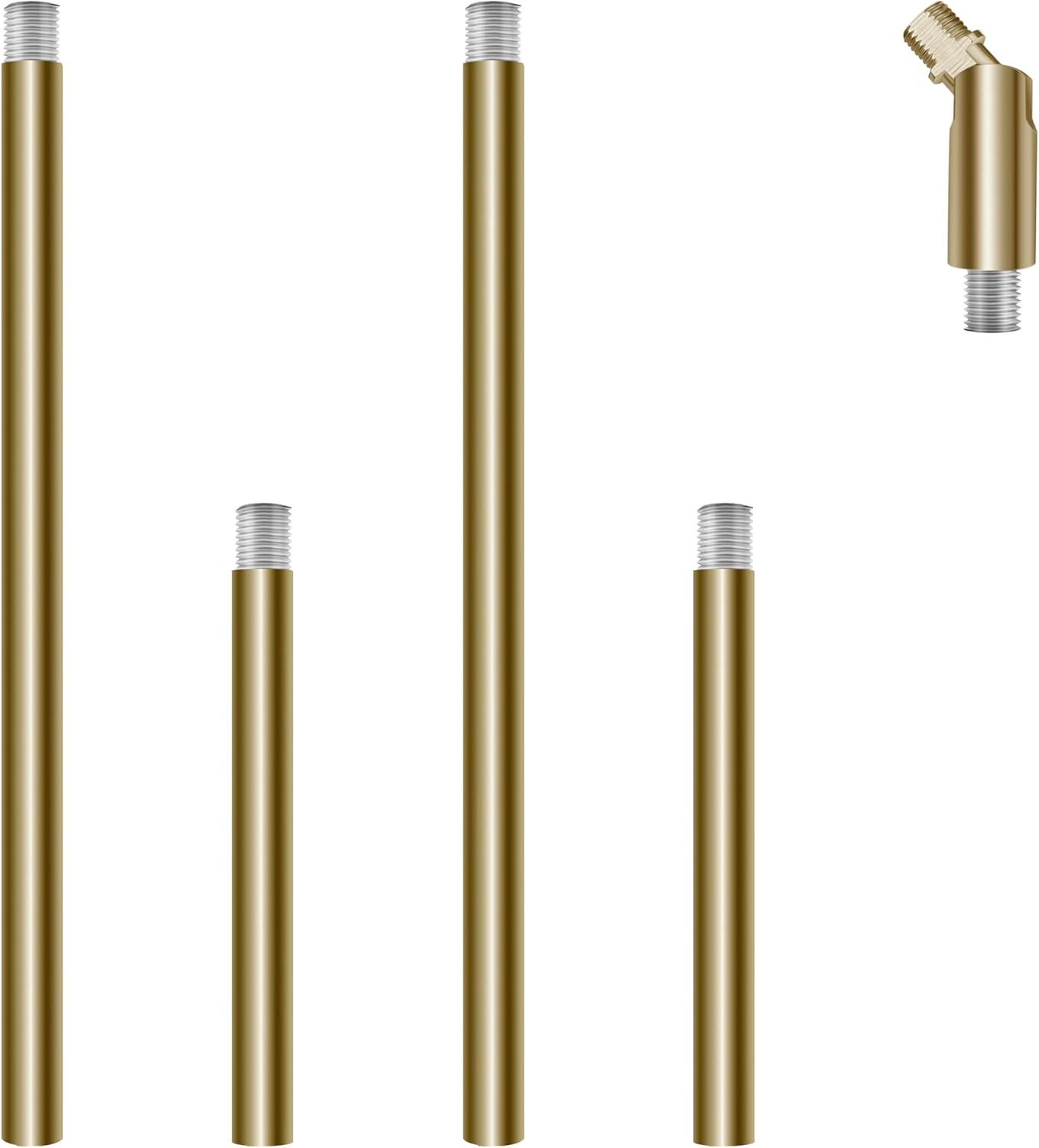 M10 Threaded Extension Poles Lighting Fixture Downrods Stems & 180 Degrees Sloped Ceiling Adapter Kits for Pendant Light, Island Lighting, Chandeliers (Brass)