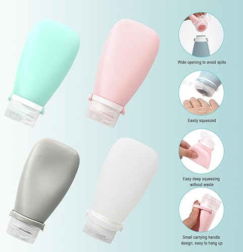 Miniatura 5 de Juego de 18 botellas de viaje para artículos de tocador aprobados por la TSA, botellas de viaje a prueba de fugas, juego de bolsa de aseo de viaje