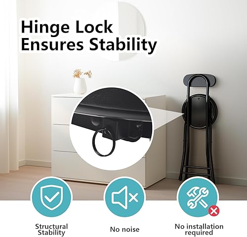 Miniatura 4 de GLCS GLAUCUS Taburete plegable, taburete de bar plegable acolchado acolchado, 24 pulgadas de altura negra, taburete portátil resistente con