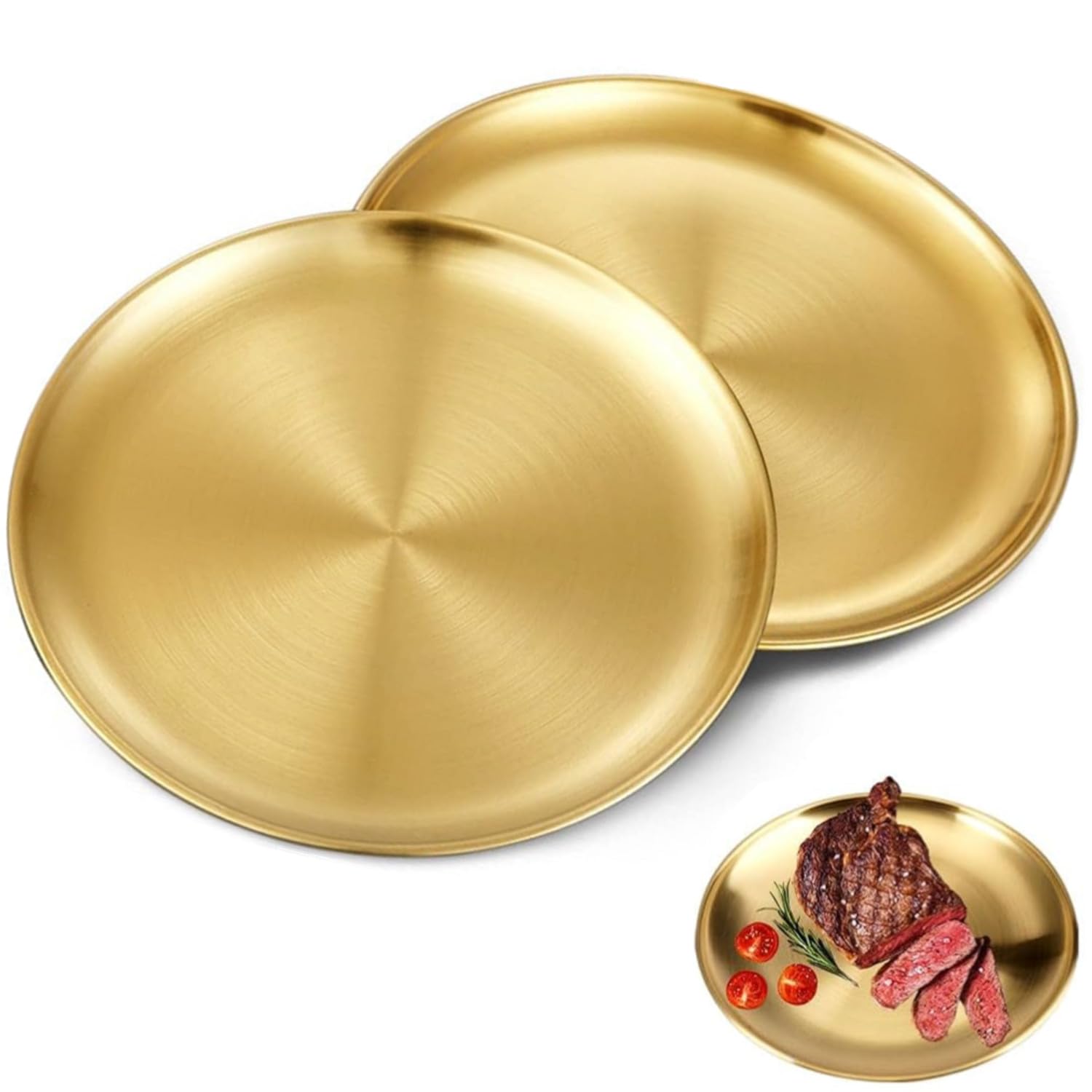 ZHAOYCSH 2 Stück Goldene Runde Tabletts 20 cm aus Edelstahl,