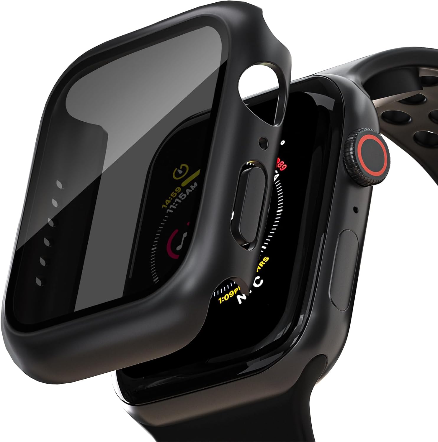 2 Pack Privacy Case for Apple Watch Screen Protector, Anti-Spy Tempered Glass Film Apple Watch Cover Hard PC Case Bumper for iWatch Series 6/5/4/SE 2ND GEN - Black/Black 44mm