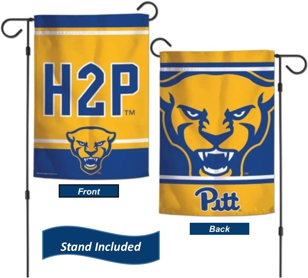 University of Pittsburgh Garden Flag Set With Stand, Printed in the USA, 12.5" x 18" College Flag With Three Piece Steel Yard Flag Stand Holder