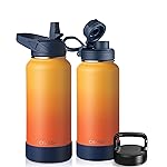 CIVAGO 32 oz Insulated Water Bottle With Straw, Stainless Steel Sports Water Cup Flask with 3 Lids (Straw, Spout and Handle Lid), Wide Mouth Travel Thermal Mug, Gradient Orange