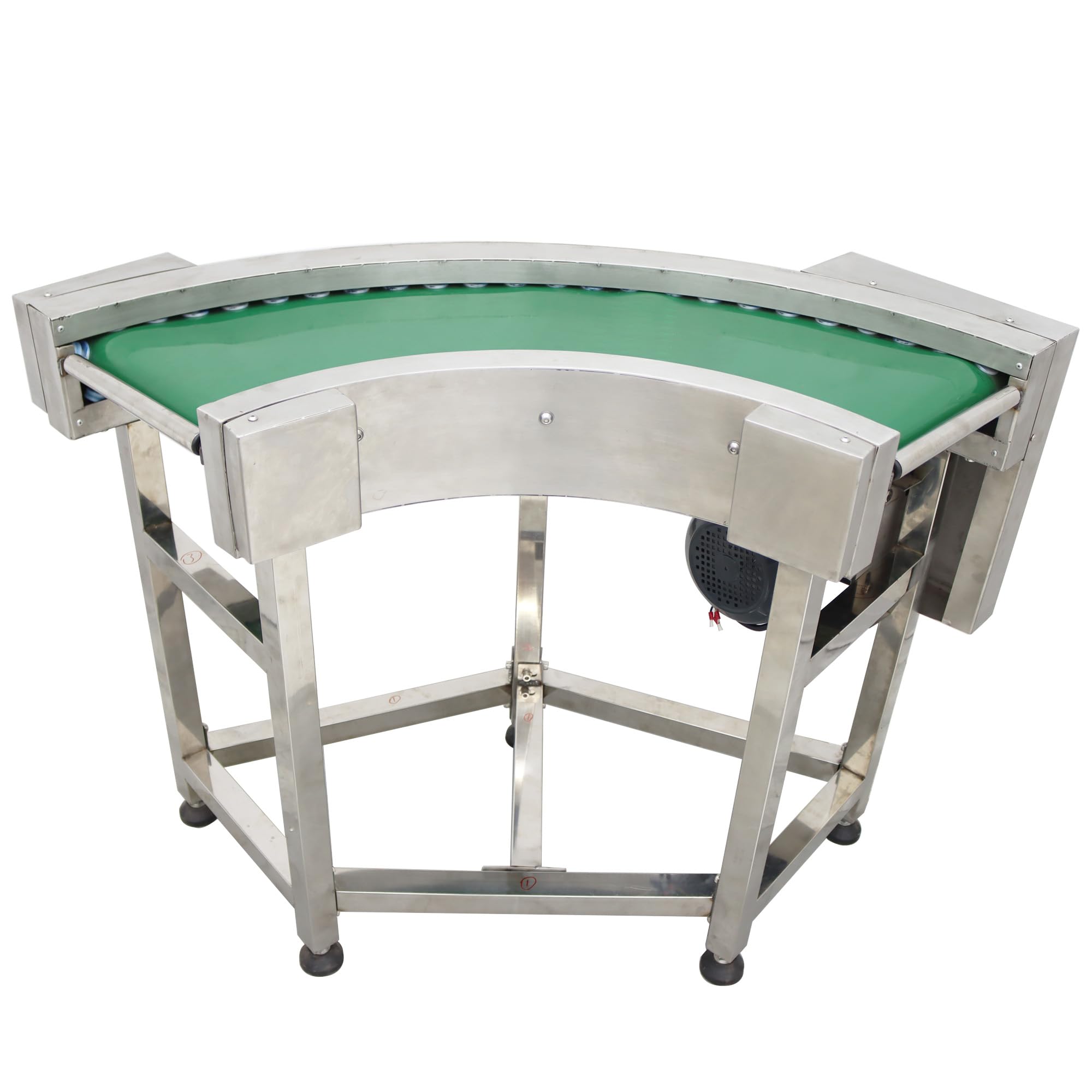 HQHAOTWU 90 °Change Direction Conveyor Flat Curved Conveyor PVC Belt Stainless Steel Frames Belt Conveyor Adjustable Speed 11.8in Width