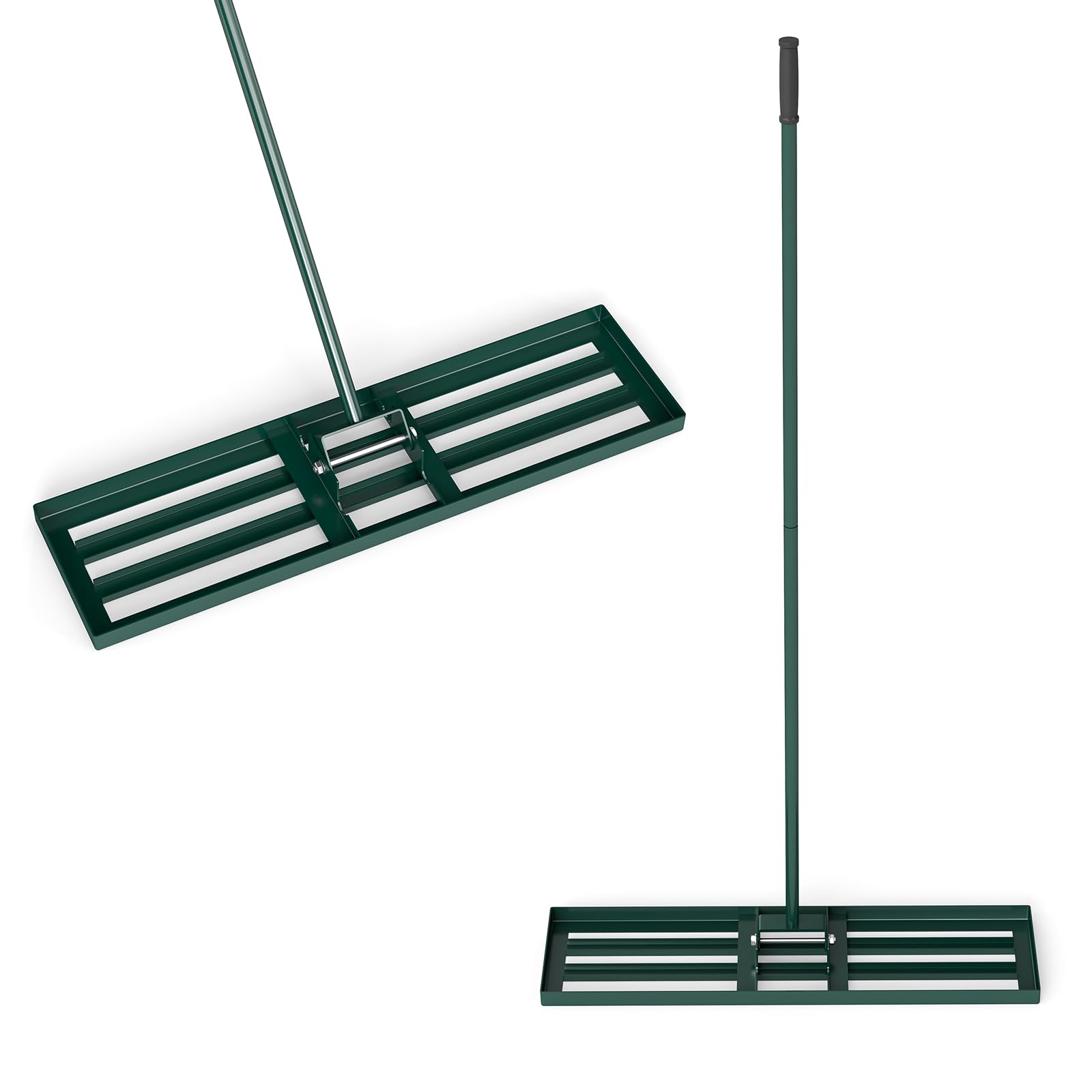 HOMASIS Rastrello Livellatore per Prato in Metallo con Manico Ergonomico e Impugnatura in Gomma, Rastrello per Foglie, Attrezzo per Prato per Campo da Golf e Cortile (Verde, 91 x 25 x 170 cm)