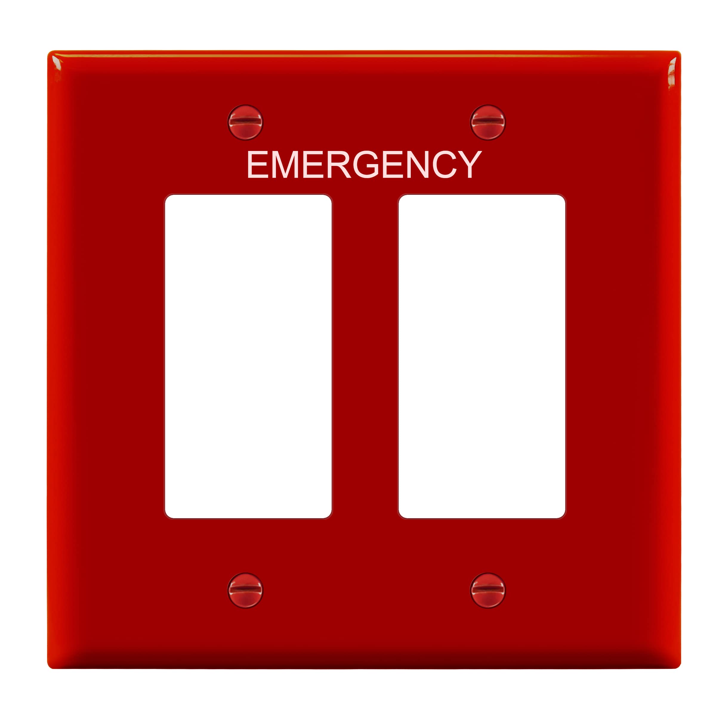 ENERLITES Double Decorator Switch Cover with Emergency Label, Two Gang Outlet Wall Plate, Mid-Size 2-Gang 4.88" x 4.92", Unbreakable Polycarbonate