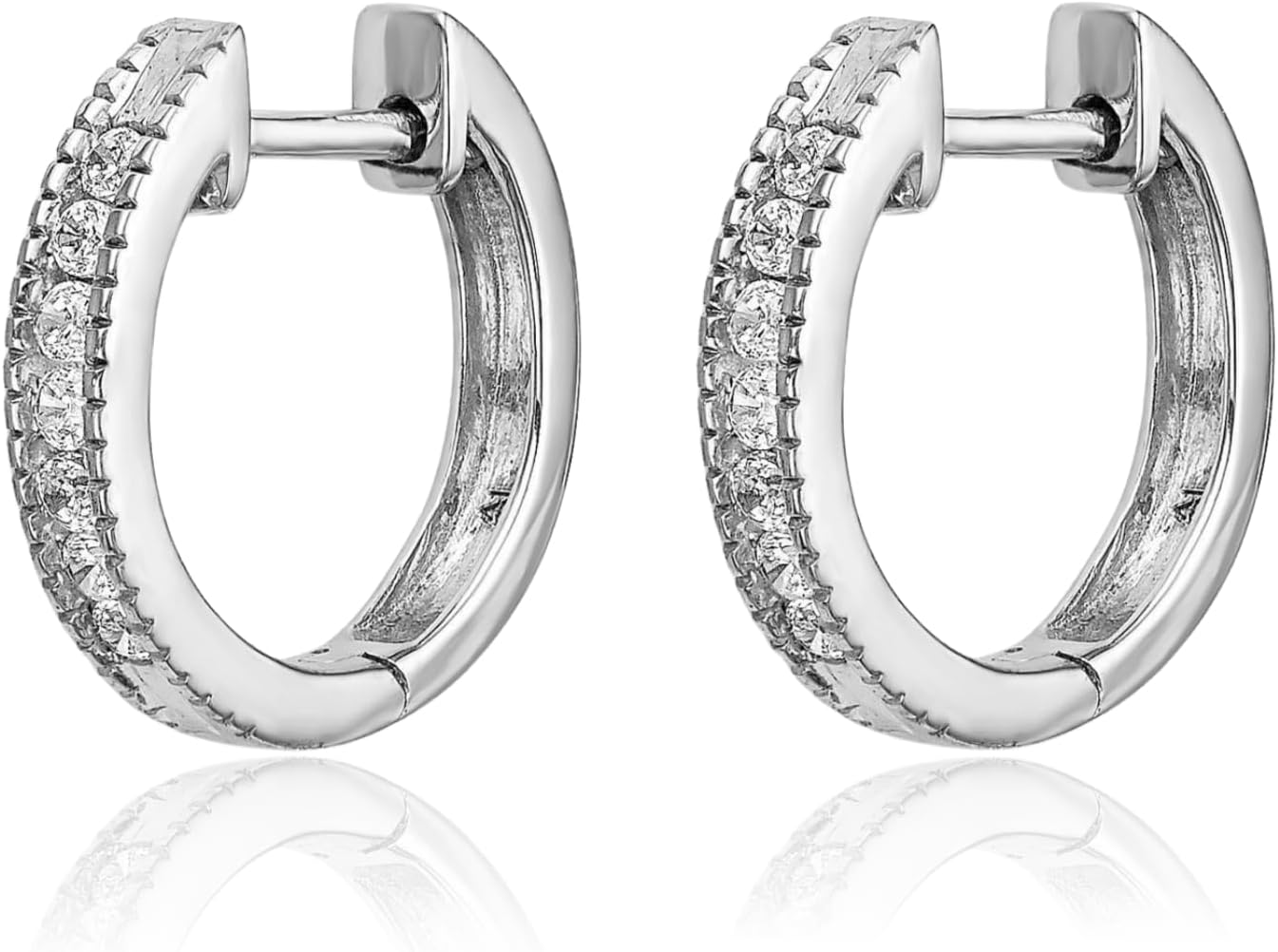 IceCarats 10K Solid White Gold 0.18 carat Diamond Small Huggie Hoop Earrings 12mm 1/2 inch Round Cut, Natural, Prong Set, Snap Back For Her