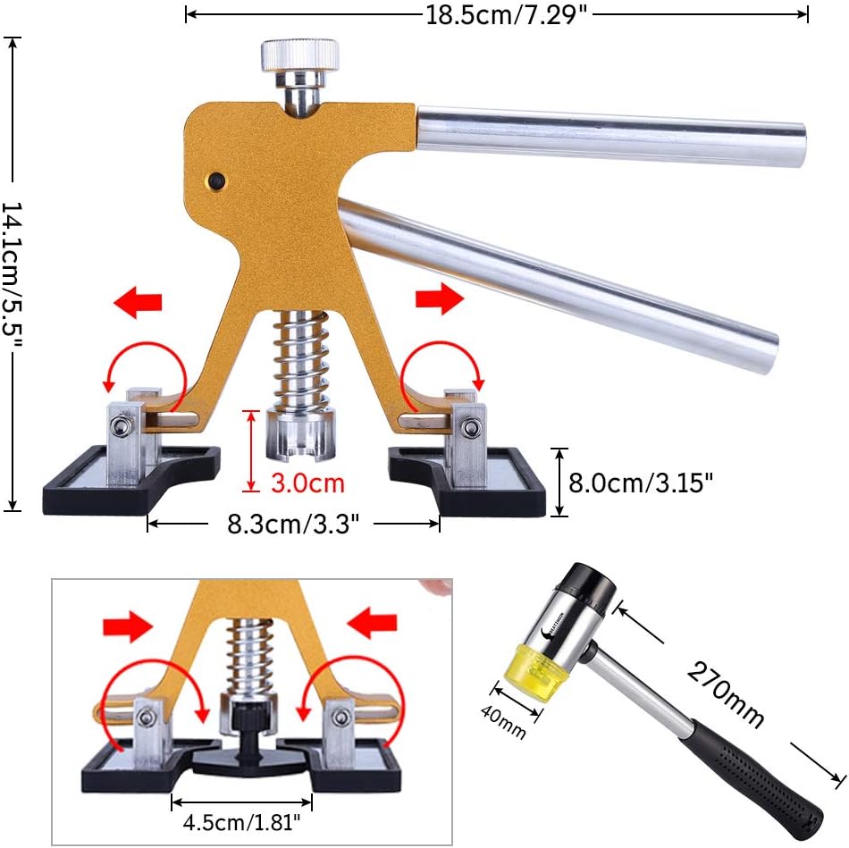 GLISTON Paintless Dent Puller – Golden Dent Puller Kit, 35pcs Dent Remover Tools with Adjustable Width Dent Repair Tools for Car, DIY Auto Body Dent Repair : Automotive