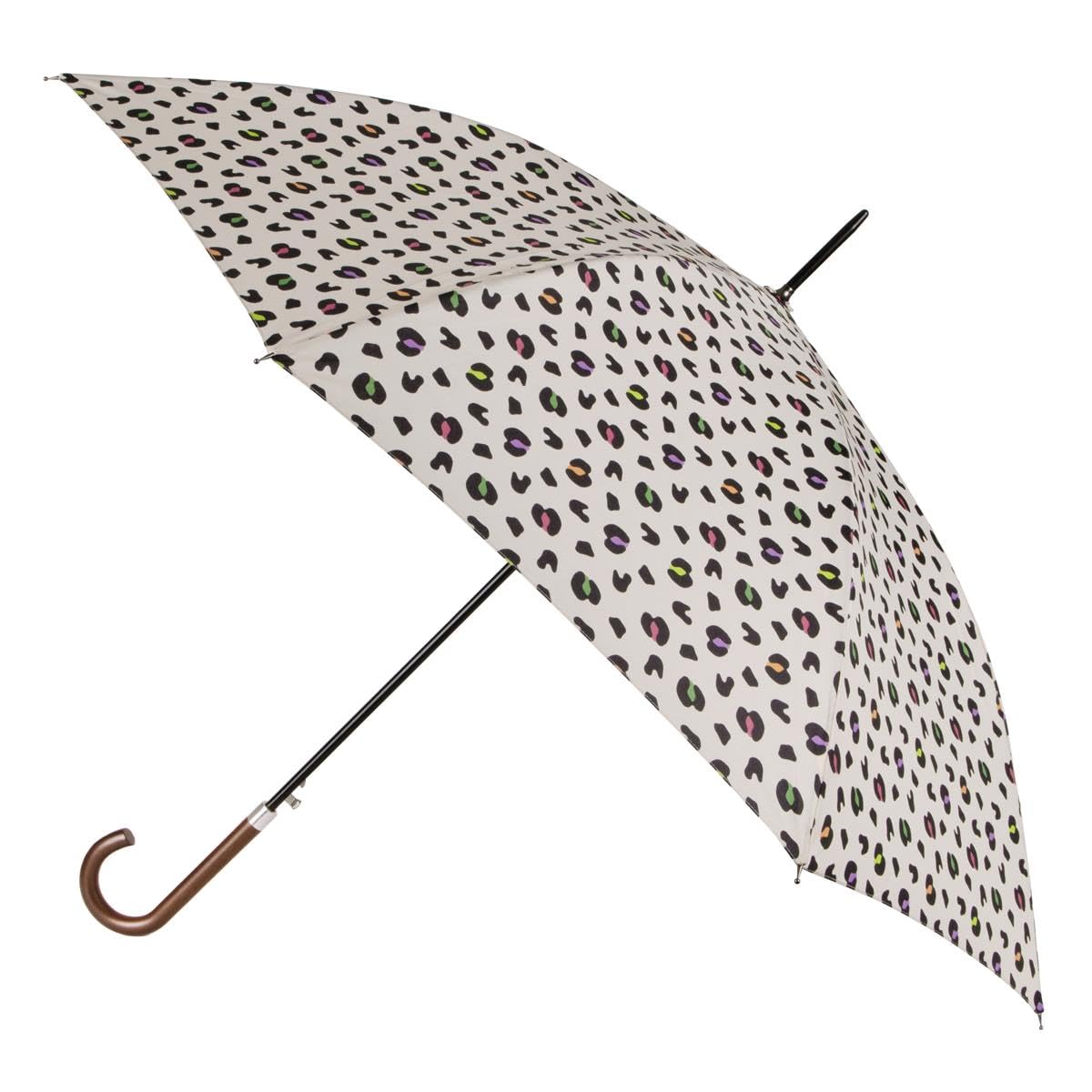 Totes Women's Animal Eco-Brella® Auto Open Walker Wood Handle Bright Print Umbrella