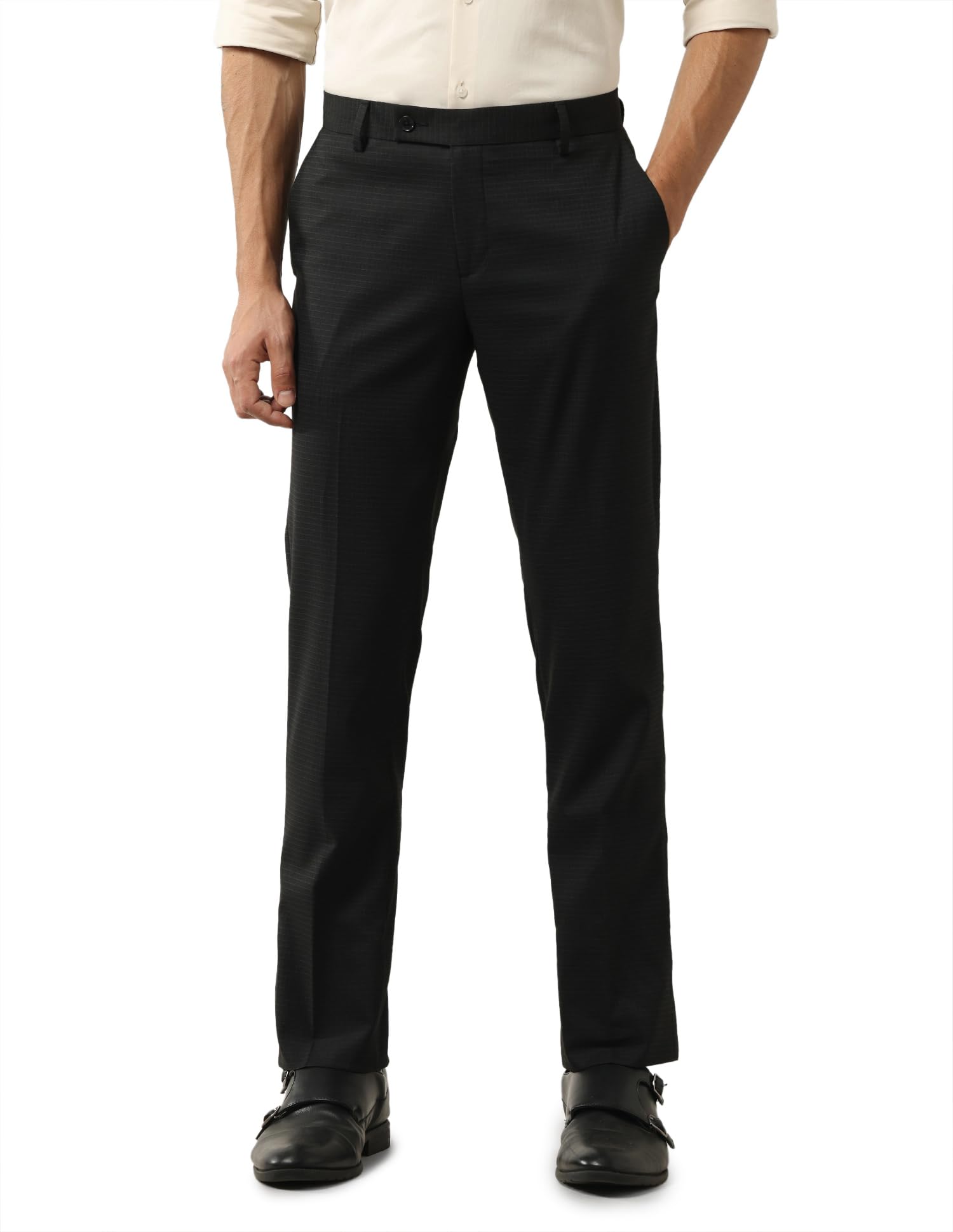 arrow Men's Checked Tapered Fit Trousers-picture-33